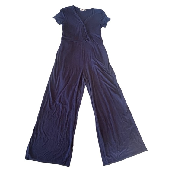 Boden Ellen Jersey Knit Crop Wide Leg Jumpsuit Navy Size 6 Tie Waist Wrap Top - Picture 4 of 16